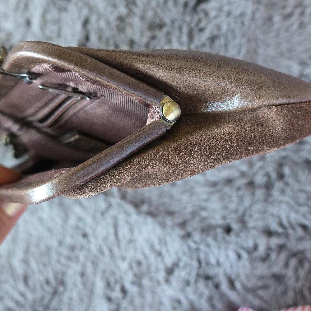 Fossil Brown Leather Patchwork Flower Wristlet Wa… - image 8